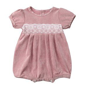 Pink Pearls Lace Corduroy Girl Romper